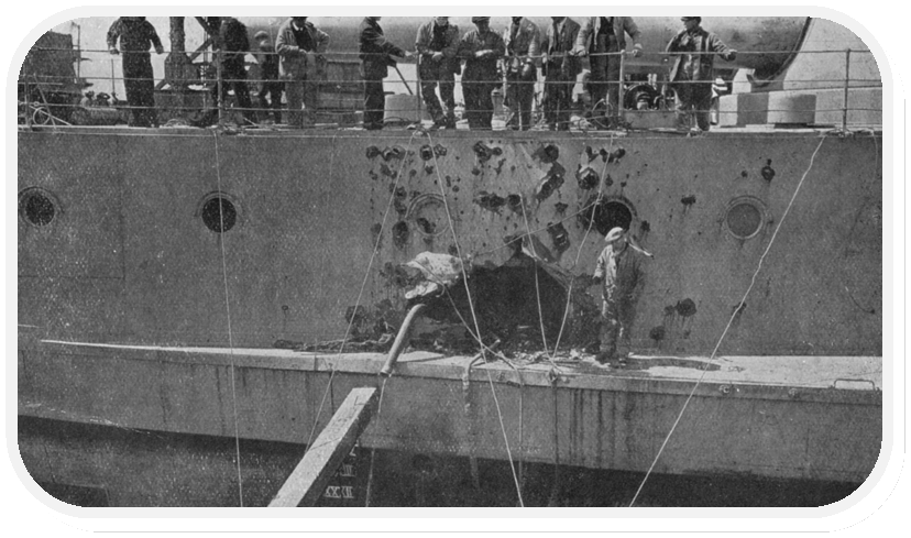 Damage from Naval Artillery to a British War Ship at the Battle of Jutland
